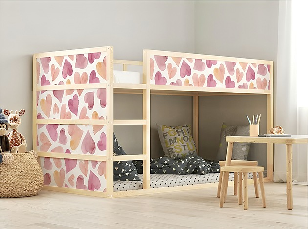 naklejki ścienne do pokoju dziecka Naklejki na łóżko Ikea Kura serca