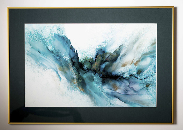 obrazy Duża abstrakcja, obraz ręcznie malowany, w ramie metalowej, za szkłem