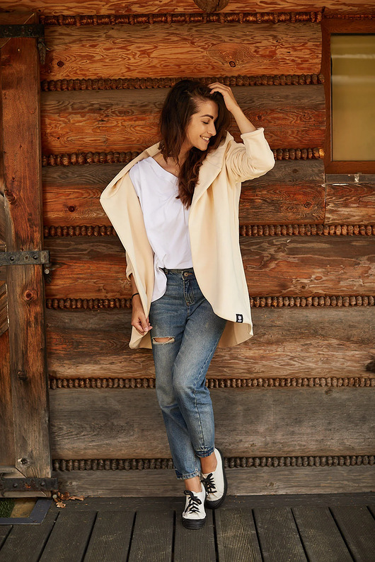 bluza z kapturem damska Peleryna do zadań specjalnych Biszkopt