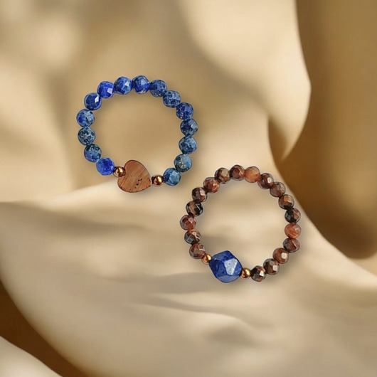 pierścionki elastyczne PREMIUM : zestaw pierścionków : lapis lazuli, tygrysie oko