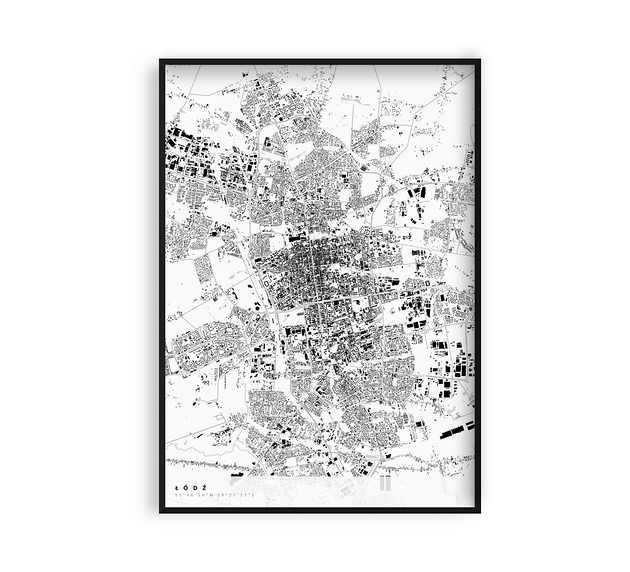 Mapa Łodzi,Plakat Łódź,Mapy miast PLAKATY GEOMETRYCZNE