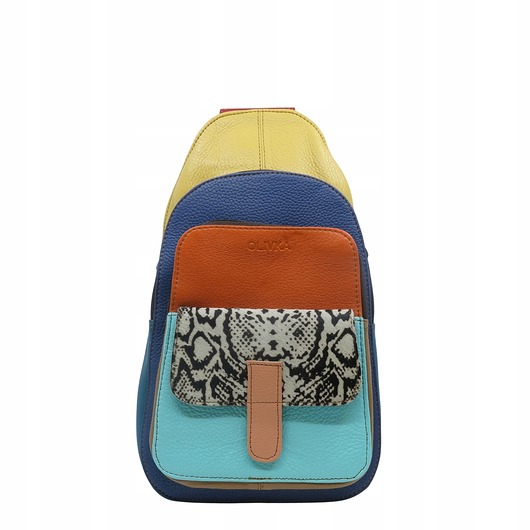 plecaki Plecak na jedno ramię skórzany kolorowy damski kieszenie ze skrawków OLIVKA