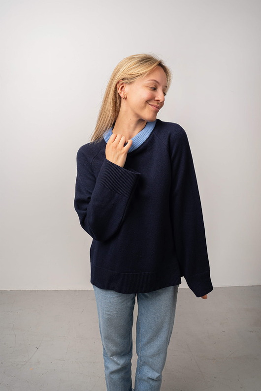 swetry damskie Sweter Wełniany Granatowy BARIBAL Oversize 100% Wełny Merino RWS