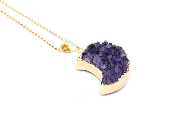 Colare Ametyst Księżyc złoto Brazi Druse Jewelry