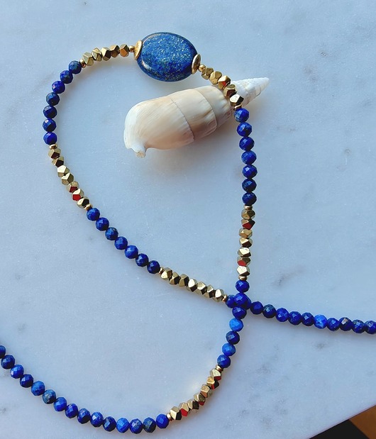 złote naszyjniki Naszyjnik z lapis lazuli złocony