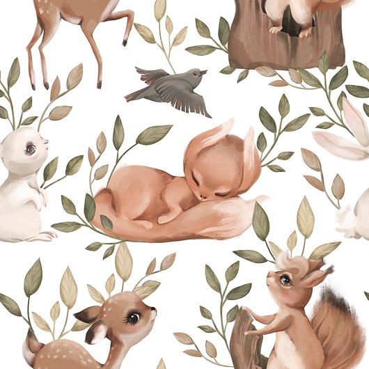 naklejki ścienne do pokoju dziecka Tapeta Forest Story Pattern 2 na bieli 53cmx10m PZ