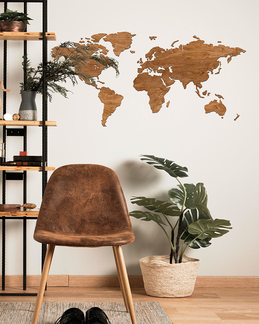 Ozdoby na ścianę Drewniana Mapa Świata 180x90x06 cm Granice