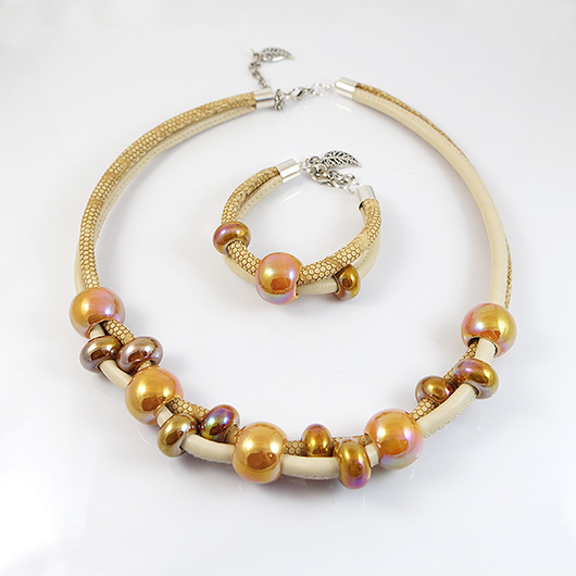 komplet biżuterii Komplet - Średni brąz, kremowy - ceramiczny