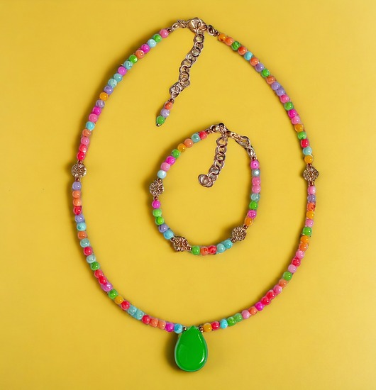 komplet biżuterii RAZEM TANIEJ : summer collection: kolorowa muszla, jadeit i kwiatuszki