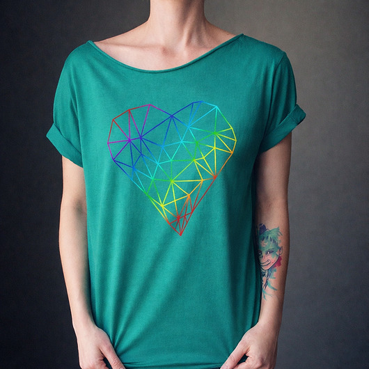 t-shirt damskie Serce tęcza Szafirowy Oversize