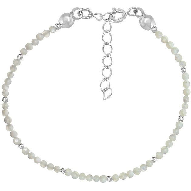 bransoletki z kamieni naturalnych Bransoletka srebrna z kamieni naturalnych muszla biała 2 mm