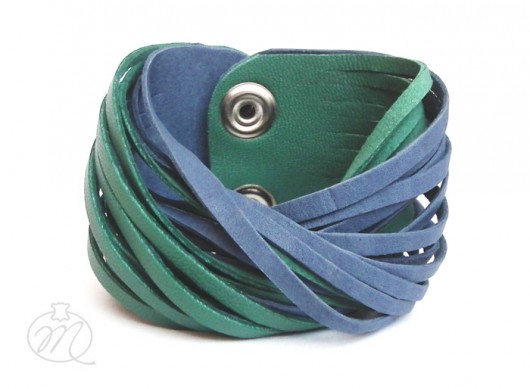 Bransoleta skóra denim i szmaragd TWISTed Mikashka