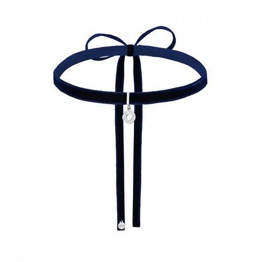Granatowy choker ze srebrną rozetką SOTHO