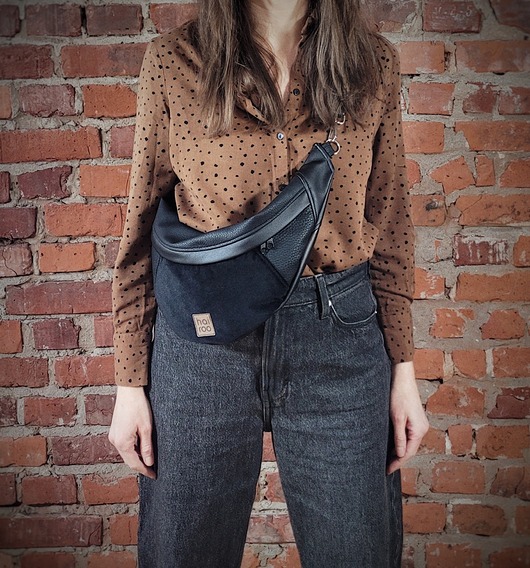 saszetka nerka Nerka "Haru" czarna  ekoskóra mix vegan