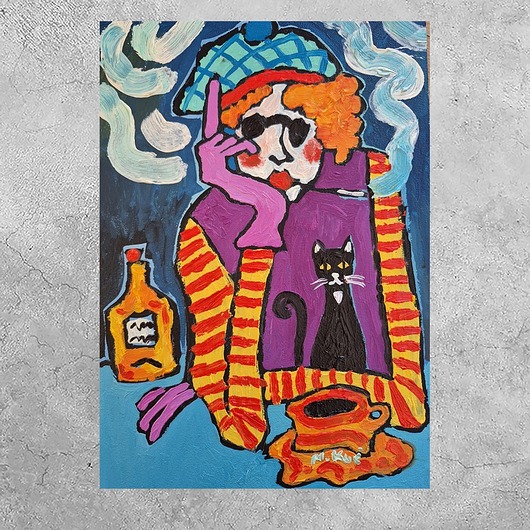 obrazy Obraz do salonu portret babci noc siedzi przy stole