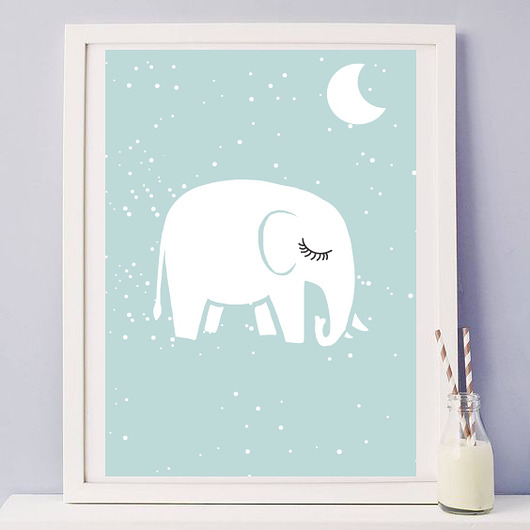 plakat biały słoń i księżyc MUKI design