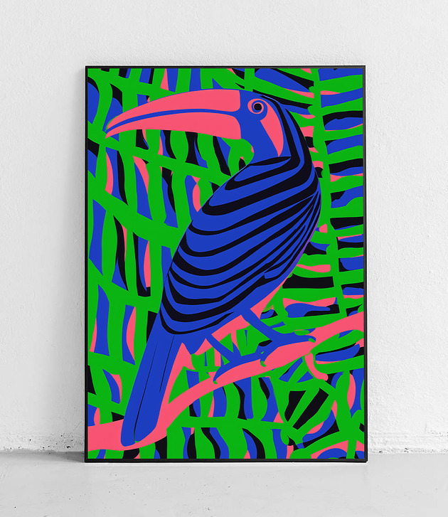 plakaty Plakat Tukan w neonowej dżungli