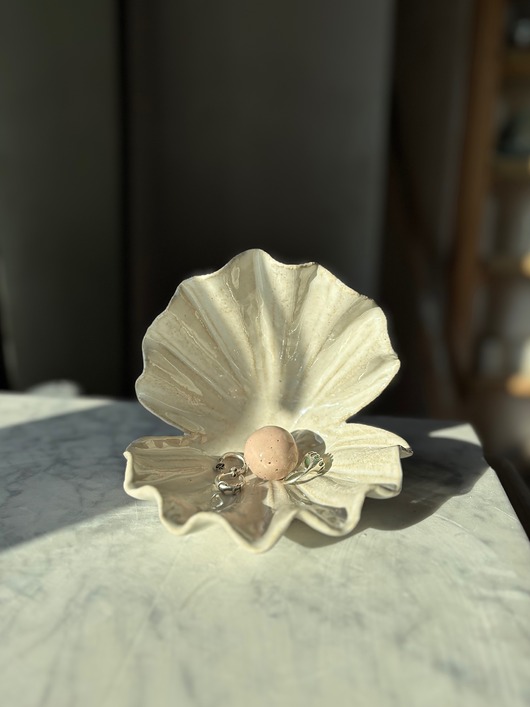 pojemniki na biżuterię Ceramiczna Muszla Muszelka Skarbiec z Perłą na Biżuterię Pearl White