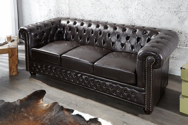 sofy i szezlongi Sofa Chesterfield Dark Coffee 3-osobowa