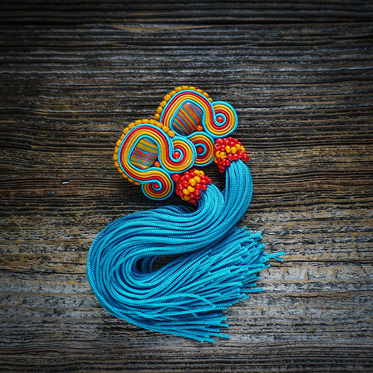 kolczyki soutache Kolorowe kolczyki sutasz z chwostami