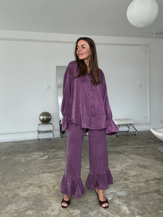 spodnie materiałowe damskie Spodnie Blush purple lyocell