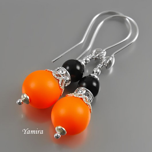 kolczyki - kryształ Swarovski perły Neon Orange yamira