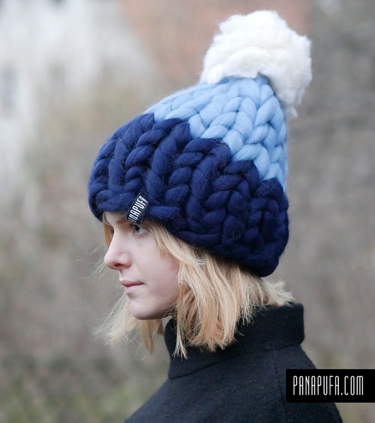 Wełniana ciepła czapka Beanie w grubym splocie PANAPUFA