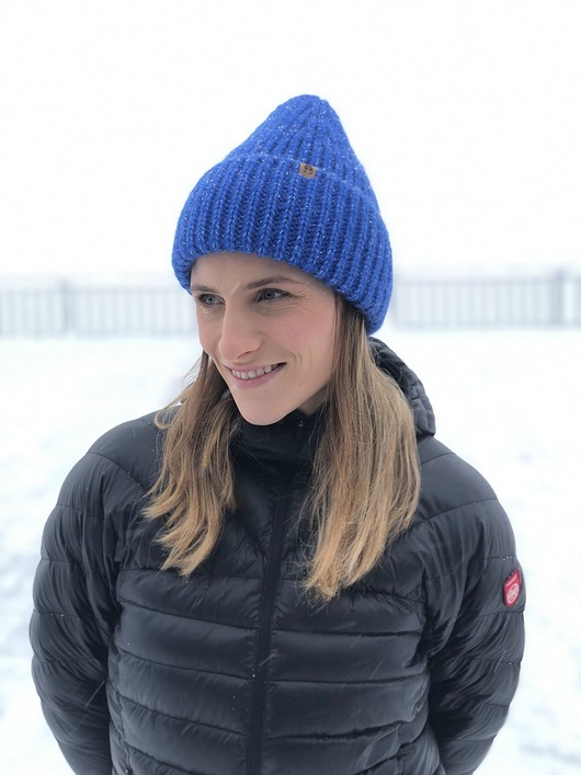 czapki damskie SOWA - duża puchata wełniana czapka- niebieski