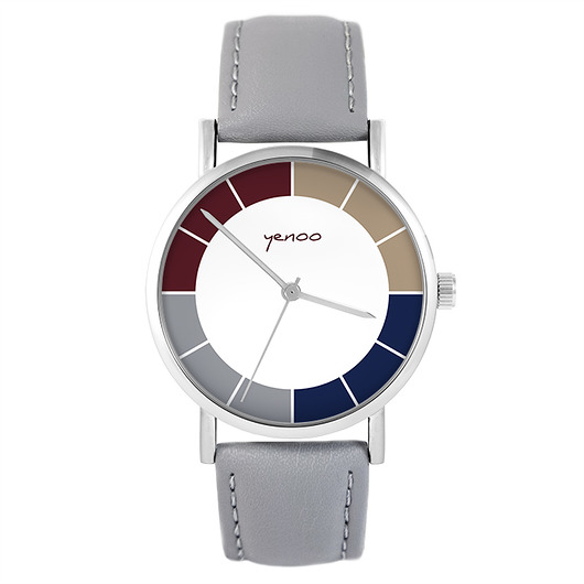 zegarki unisex Zegarek - Classic tricolor - szary, skórzany