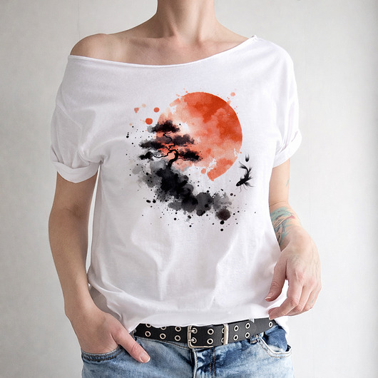 t-shirt damskie Karp Sosna Biały Oversize