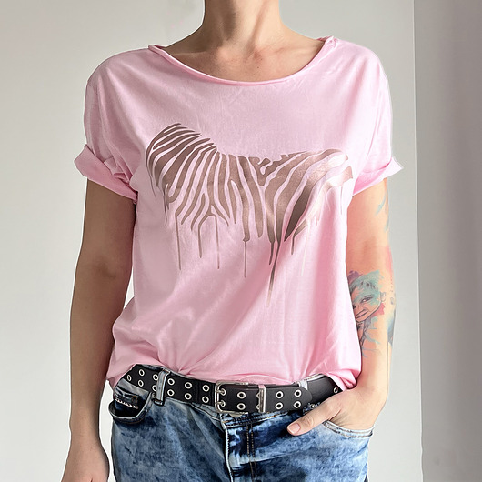 t-shirt damskie Rose gold Zebra na różowym Oversize