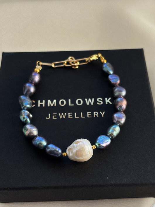 bransoletki złote Bransoletka  unikat Perły Granatowe