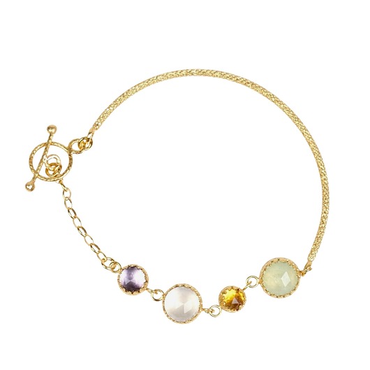 bransoletki złote Złota bransoletka Dream z ametystem i prehnitem, cytrynem i kwarcem różowym