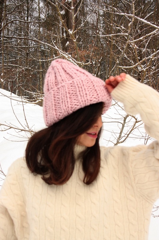 czapki damskie Czapka  beanie pudrowy róż  z wełną