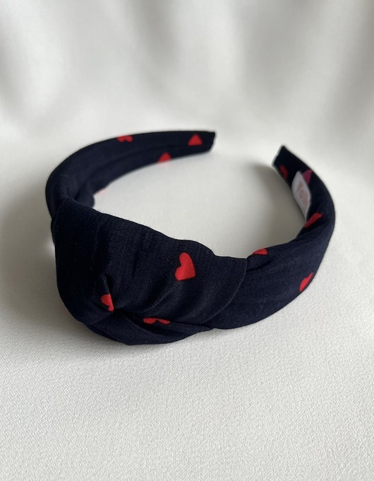 opaski do włosów Granatowa opaska supełkowa w serduszka Hearts