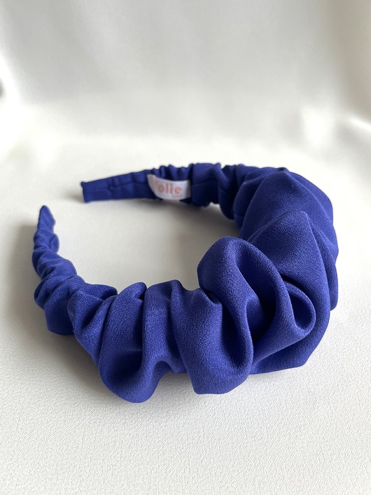 opaski do włosów Niebieska jedwabna marszczona opaska Chaber maxi