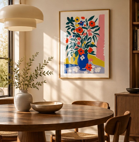 grafiki i ilustracje Kwiaty w wazonie plakat,kolorowa dekoracja ścienna, styl Matisse