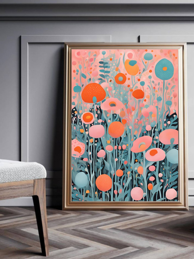 grafiki i ilustracje PLAKAT dekoracyjny , kwiaty Yayoi Kusama, abstrakcja kolorowa