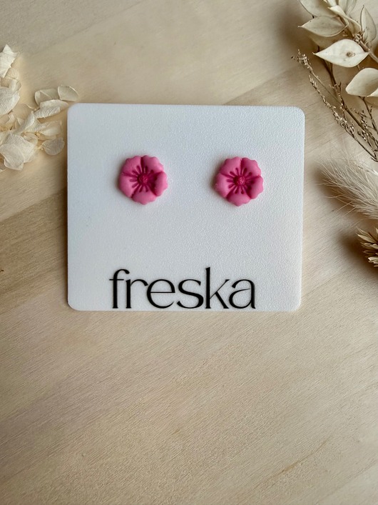 kolczyki z masy plastycznej Kolczyki Kwiatki 5-płatkowe cieniowane wiosenny róż