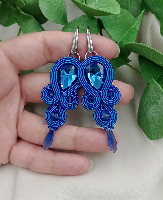 kolczyki soutache Kobaltowe kolczyki sutasz, kolczyki na wesele, niebieskie