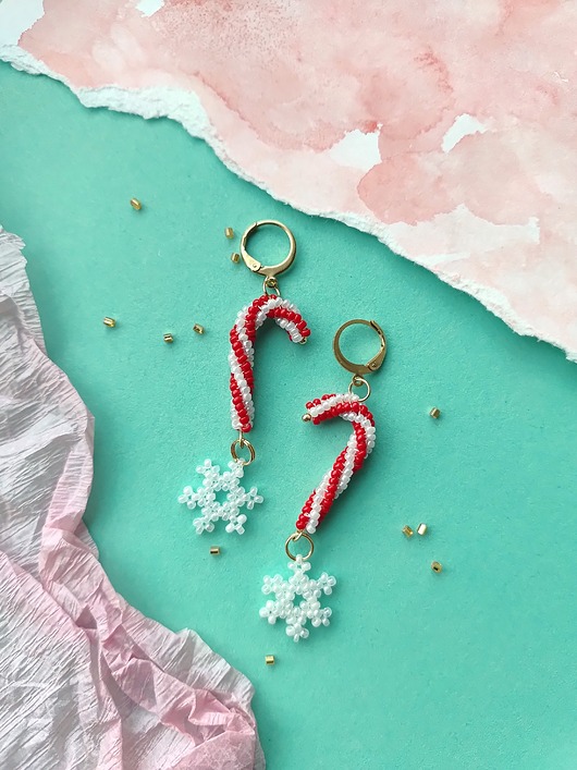 kolczyki szklane Kolczyki z koralików Świąteczne Laski