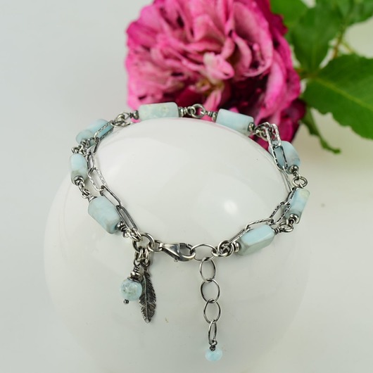 bransoletki z kamieni naturalnych Larimar w srebrze - bransoletka