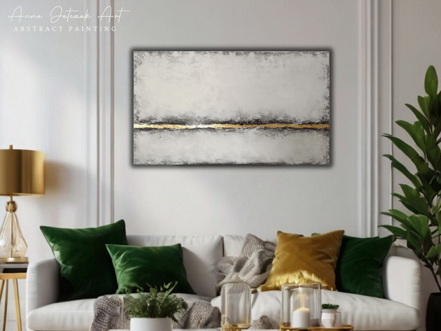 obrazy LANDSCAPE  Abstrakcyjny obraz ze złotem, ręcznie malowany, 120x70 cm