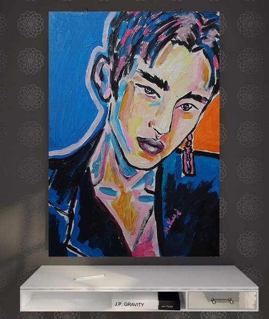 obrazy Portret ręcznie malowany boy grunge  kpop winwin