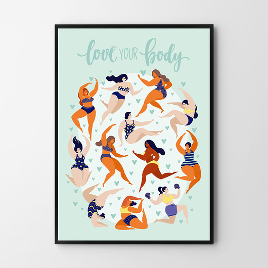 plakaty Love your body  - plakat miętowy