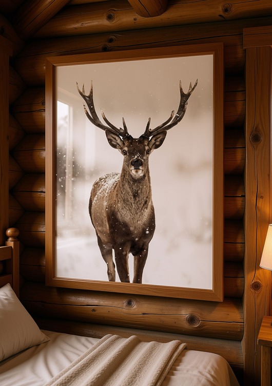 plakaty PLAKAT zimowy vintage góry jeleń