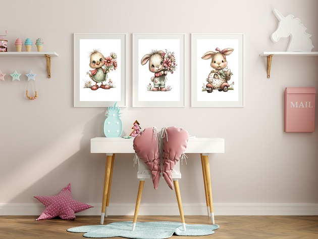 plakaty Plakaty Wiosna Królik Kurczak Dla Dzieci 3 szt