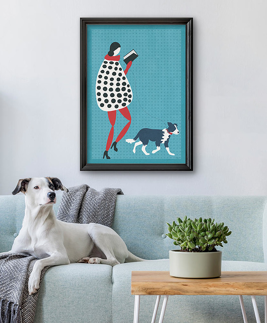 plakaty Zaczytany spacer z psem - plakat fine art