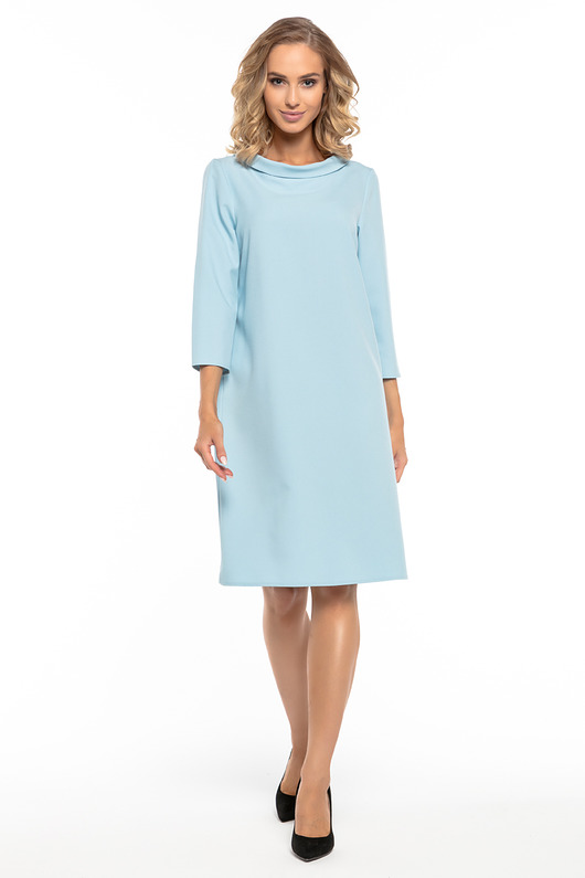 sukienki midi damskie Elegancka sukienka z tkaniny, T245, jasnoniebieska