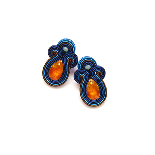 Kolczyki soutache - pomarańczowe, niebieskie maanuela